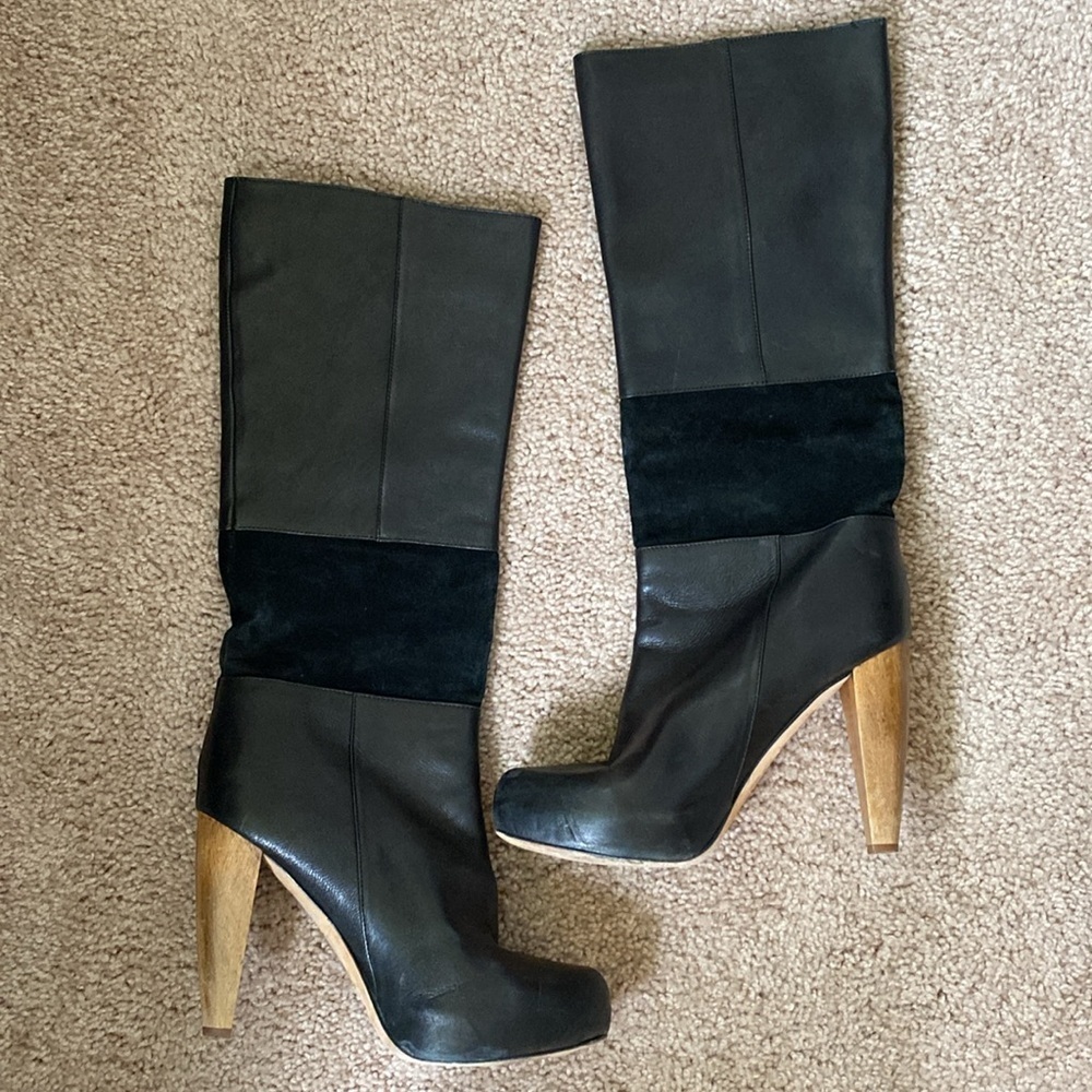 Loeffler Randall Leather & Suede Platform Knee High Boots